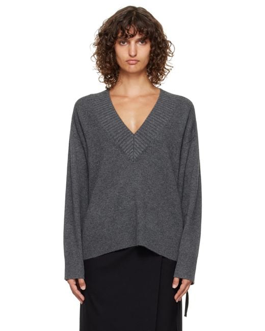 Loulou de Saison Black Sage Lds V Neck Cashmere Sweater