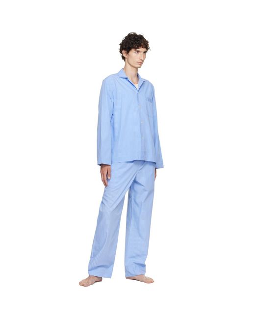 Tekla Blue Poplin Long-Sleeved Pyjama Shirt for men