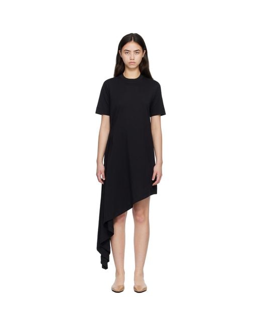 Loulou de Saison Black Igari Asymmetric T-Shirt Midi Dress