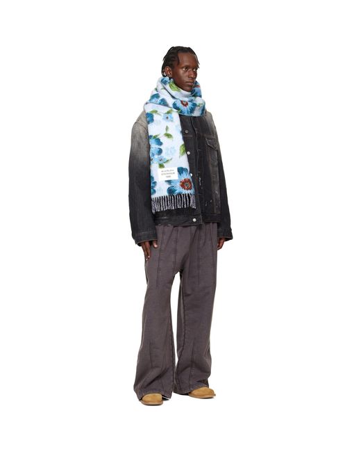 Acne Blue Fringed Wool Scarf for men