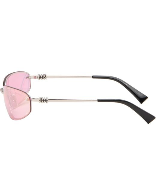 Miu Miu Pink Rimless Metal Oval Sunglasses