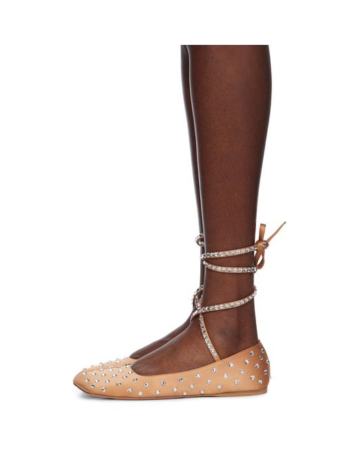 AMINA MUADDI Brown Ane Crystal Lace Up Ballerina Flats