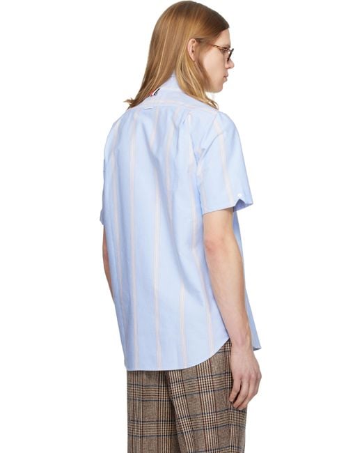 Thom Browne Blue Thom E Straight Fit School Stripe Short Sleeve Shirt for men