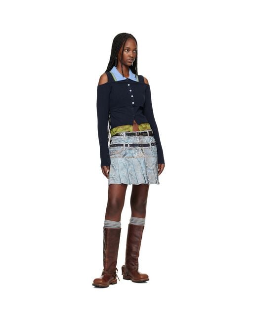 ANDERSSON BELL Black Python Fade Denim Printed Miniskirt