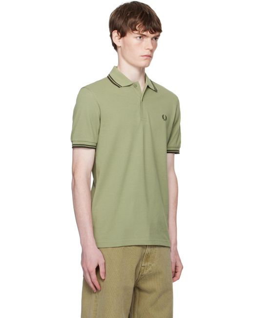 メンズ Fred Perry カーキ 'The Twin Tipped Shirt' ポロシャツ Green