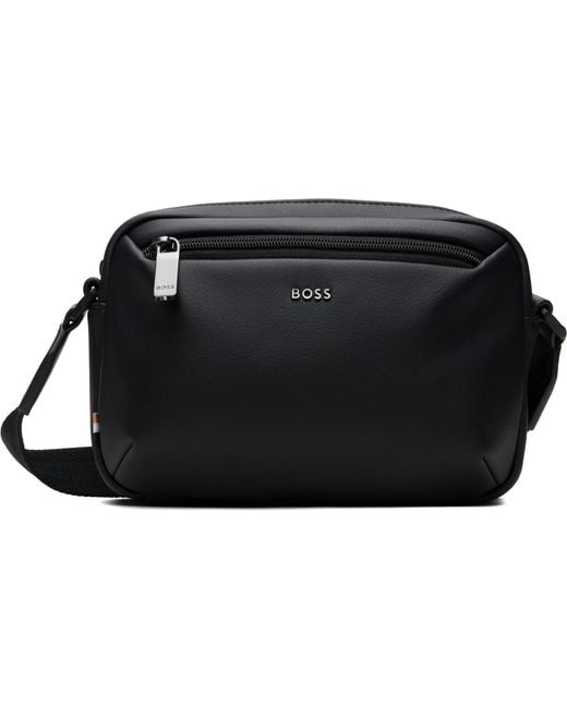 Boss Black Grained Faux-Leather Crossbody Bag for men