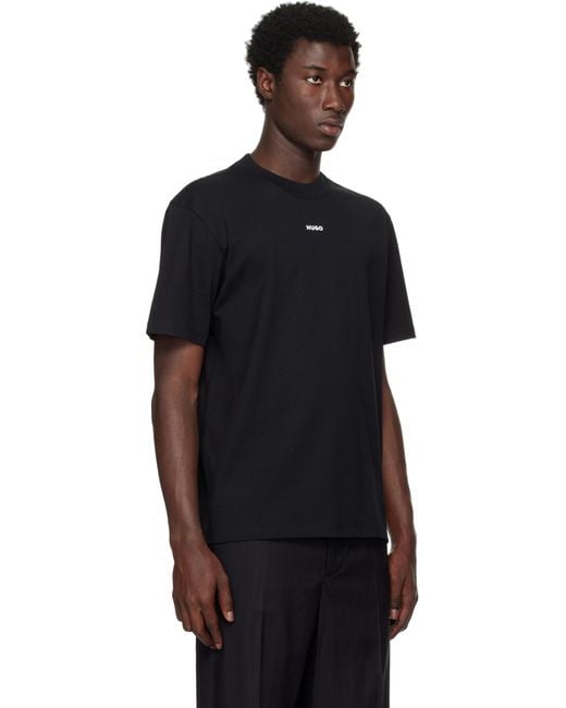 HUGO Black Relaxed-Fit Cotton Logo Print T-Shirt for men