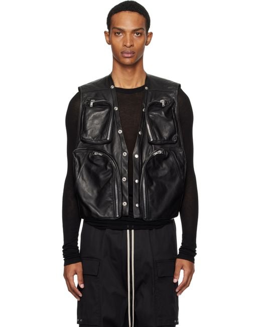 Rick Owens Black Concordians Cargo Leather Vest for men