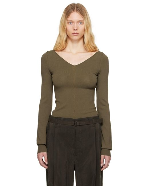 Lemaire カーキ ワイドVネック トップス Green