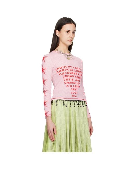 Chopova Lowena Red 'Crunchy Lasagna' Fitted Mesh Top