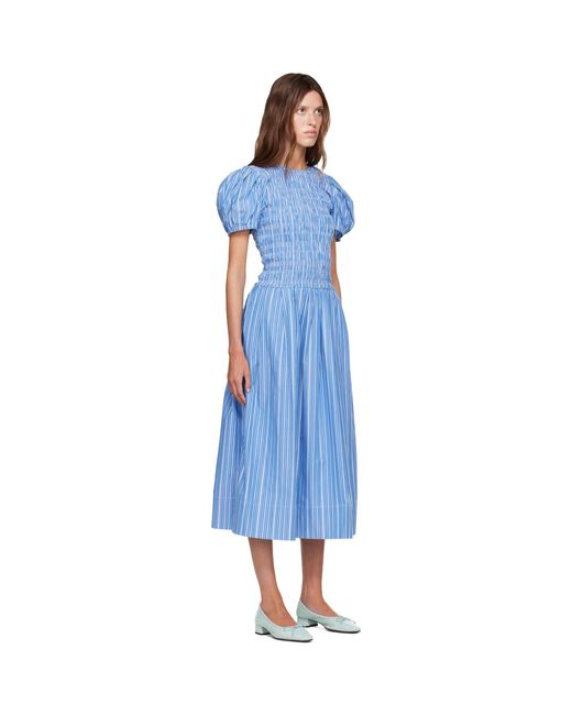 Ganni Blue Striped Cotton Midi Dress