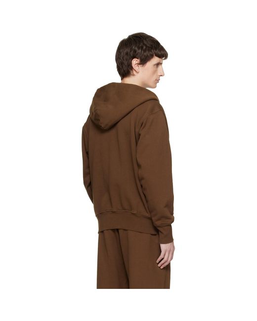 Les Tien Brown Heavyweight Zip Hoodie for men