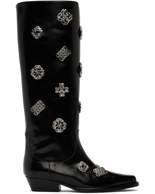 Toga Black Ssense Exclusive Leather Embellished Tall Boots