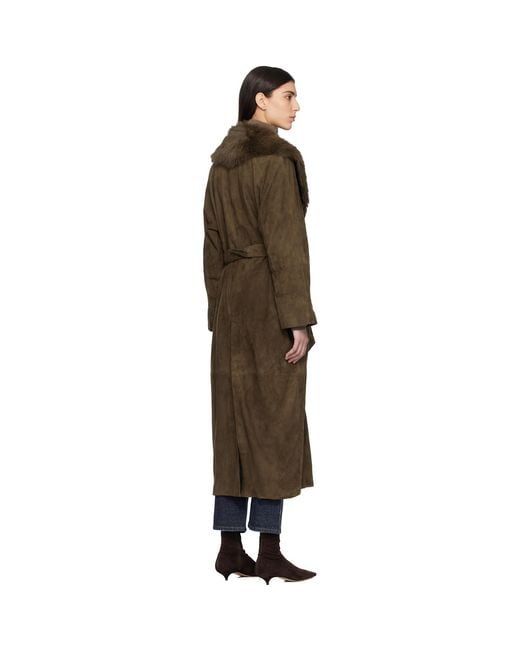 Nour Hammour Black Khaki Briona Luxurious Suede Coat