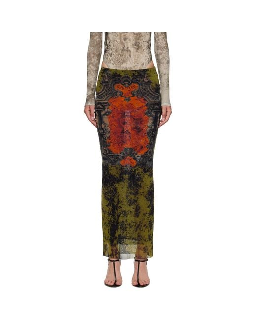 Jean Paul Gaultier Multicolor Khaki & 'The Long Médaillon' Midi Skirt