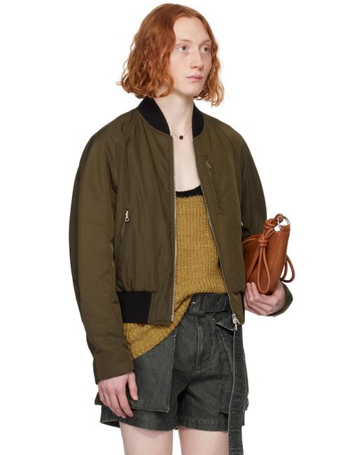 Dries Van Noten Black Khaki Padded Bomber Jacket for men