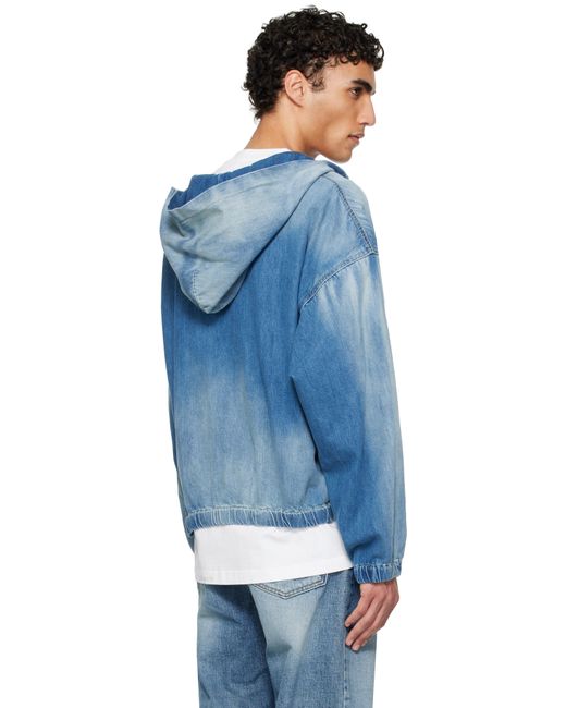 we11done Blue Zip-Up Thin Denim Hoodie for men
