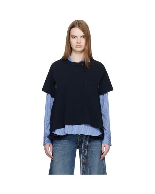 Sacai Black Light Weight Denim & Cotton Jersey T-Shirt