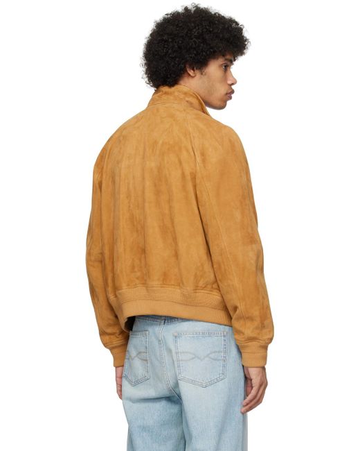 Bally Orange Brown Spread Collar Leather Jacket for men