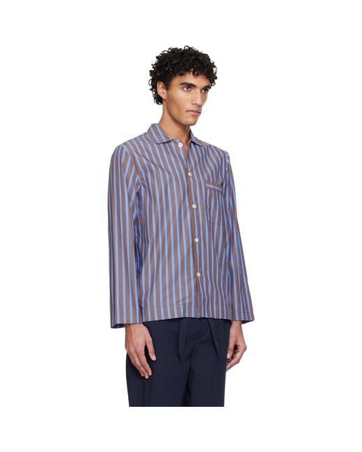 Tekla Blue Poplin Long-Sleeved Pyjama Shirt for men