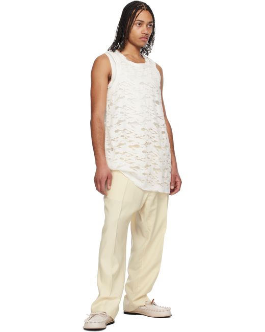メンズ Comme des Garçons ホワイト ラッセルレース タンクトップ White