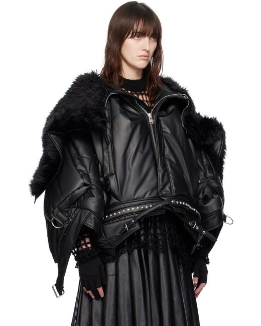 Junya Watanabe Black Padded Faux-leather Jacket