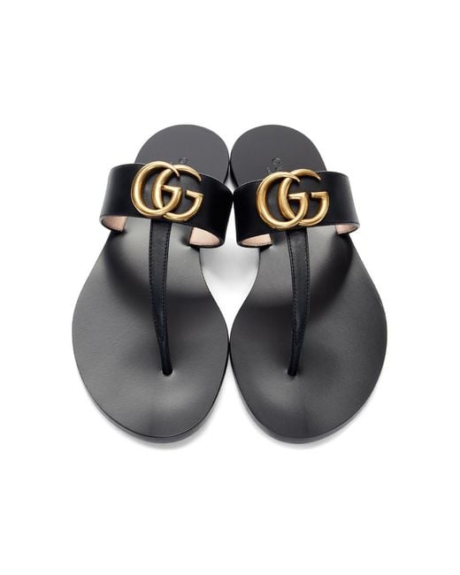 Gucci Leather Black GG Marmont Sandals - Save 41% - Lyst