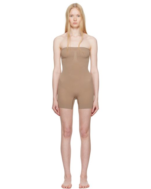 Skims Black Taupe Seamless Sculpt Strapless Shortie Bodysuit