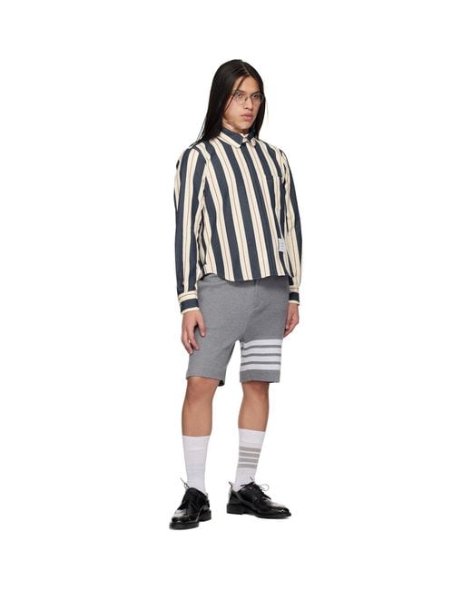 Thom Browne Black Stripe Seersucker Zip Shirt for men