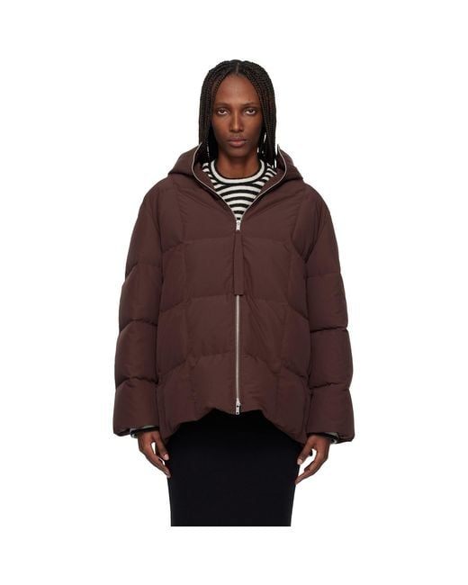 Jil Sander Brown Burgundy Quilted Down Jacket