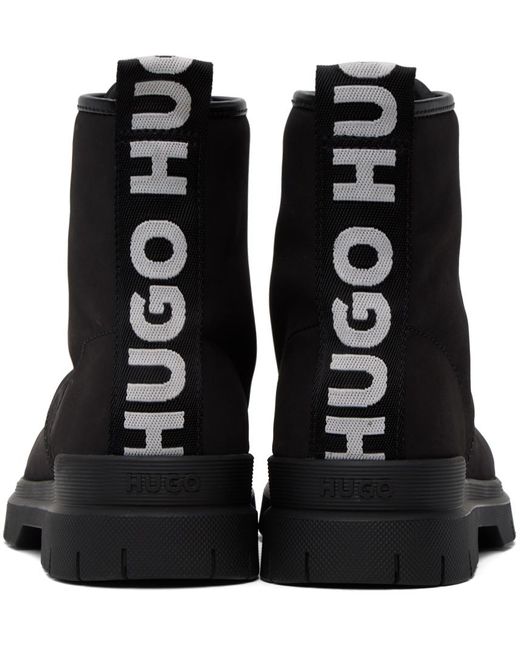 HUGO Black Logo Tape Lace-up Boots for men