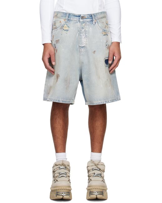 Vetements Blue Trashed Denim Shorts for men