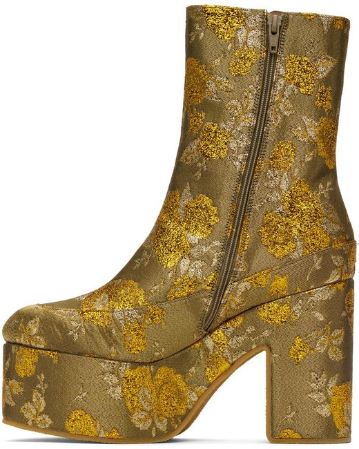 Dries Van Noten Green Gold Jacquard Boots
