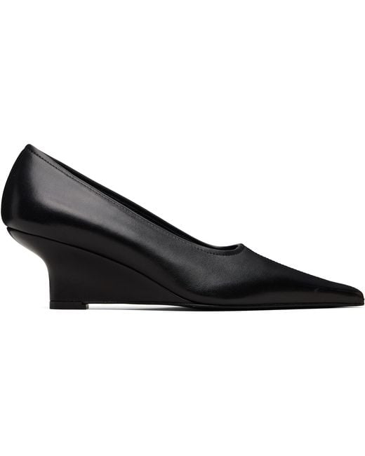 Totême Black Sharp Nappa Wedge Heels