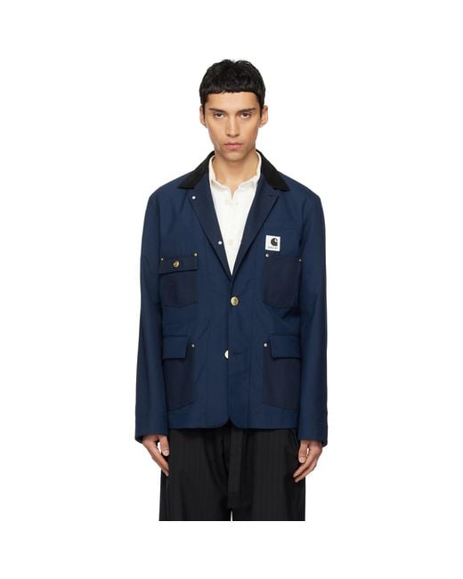 Sacai Blue Carhartt Wip Edition Suiting & Duck Blazer for men