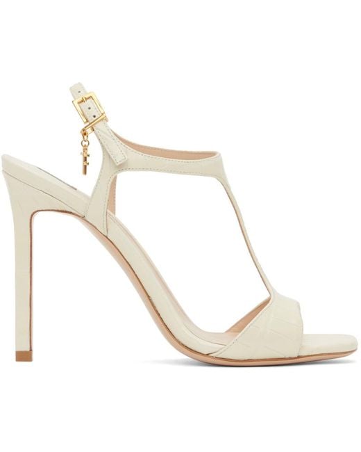Tom Ford White Off- Glossy Stamped Crocodile Leather Angelina Sandals