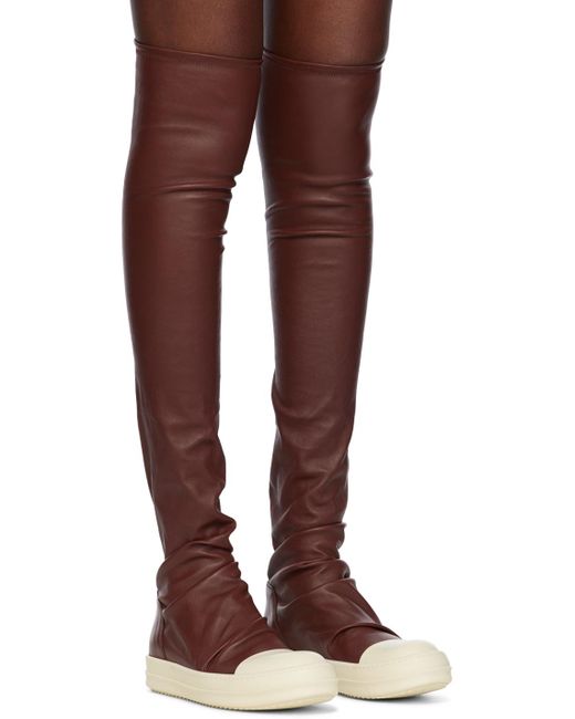 Rick Owens Brown Burgundy Knee-high Stocking Boots