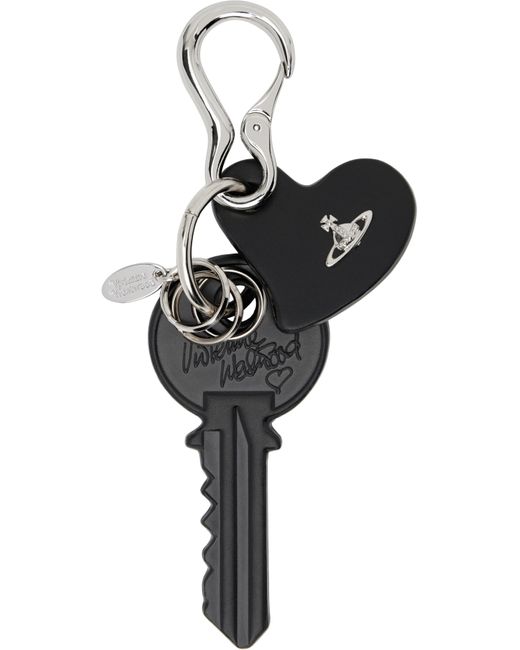 Vivienne Westwood Black Leather Key & Heart Keychain for men