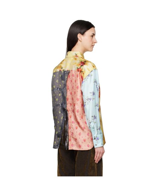 Ganni Orange Multi Printed Silk Shirt