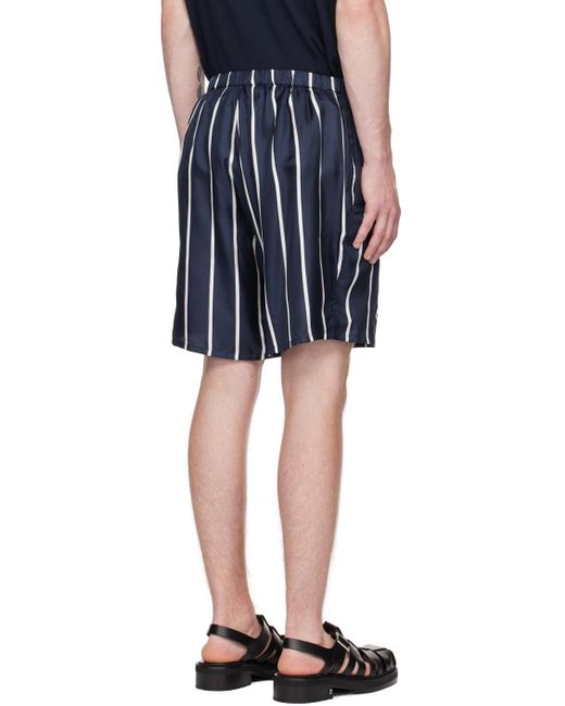 AMI Blue Navy Striped Shorts for men