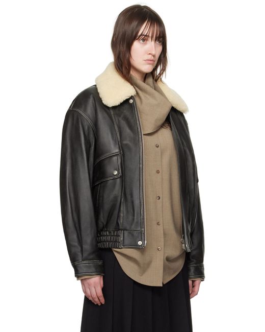 DUNST Black Aviator Leather Bomber Jacket