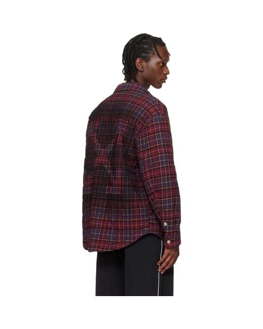 Off-White c/o Virgil Abloh Purple Burgundy Spray Arrow Check Padded Overshirt for men
