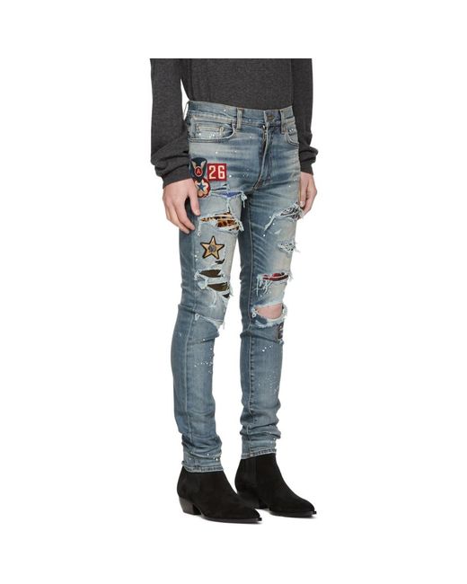 Amiri Denim Indigo Art Patch Painted 