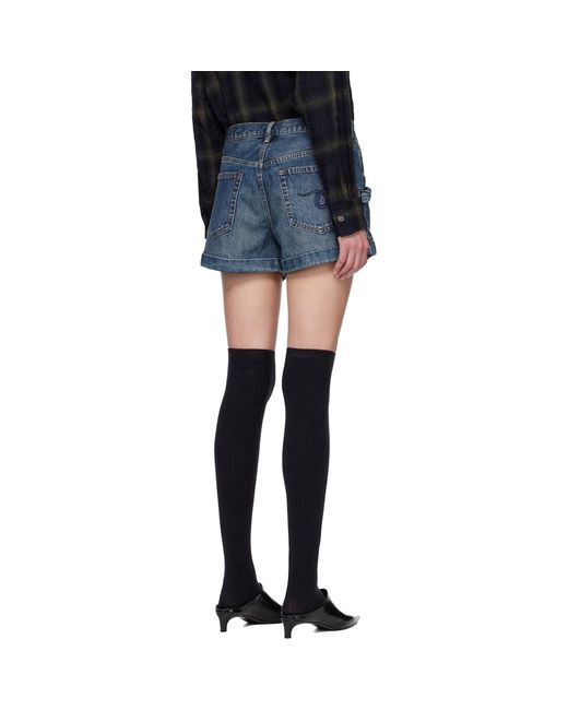 R13 Blue Pouch Pocket Denim Shorts