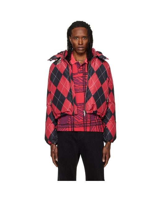 Chopova Lowena Red Argyle Puffer Jacket for men
