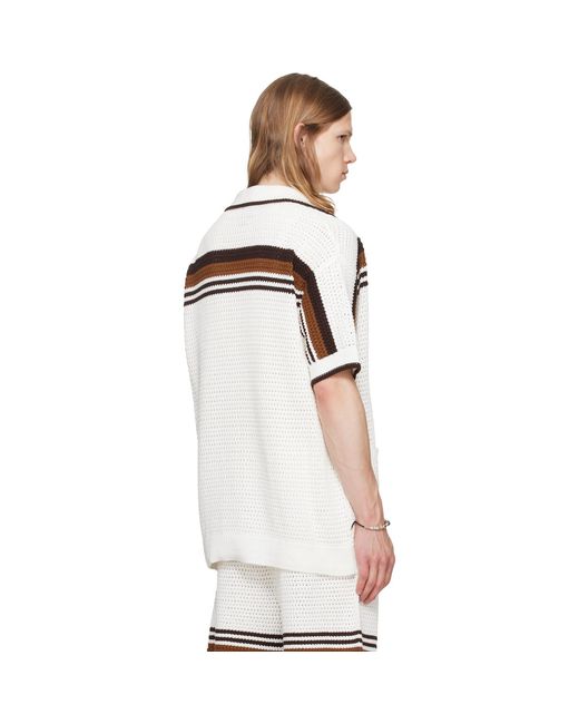 Casablanca White Tennis Stripe Crochet Short Sleeve Shirt for men