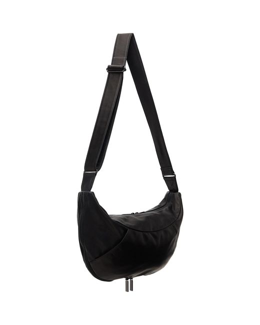 Yohji Yamamoto Black Scratch Horse Leather Half Moon Shoulder Bag for men