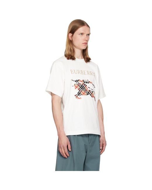 Burberry White Cross Stitch Knight Cotton T-Shirt for men