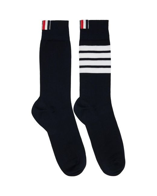 Thom Browne Black Cotton 4-Bar Mid Calf Socks for men