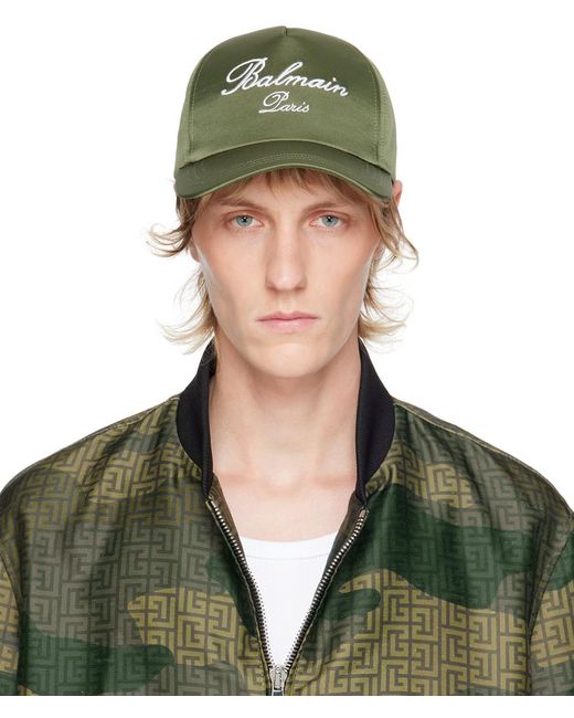 Balmain Green Embroide Cap for men